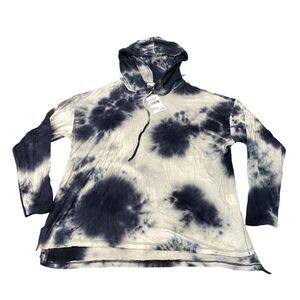 Lush Hoodie Women's Small White Blue Tie Dye Stretch High Low Slit Drawstring